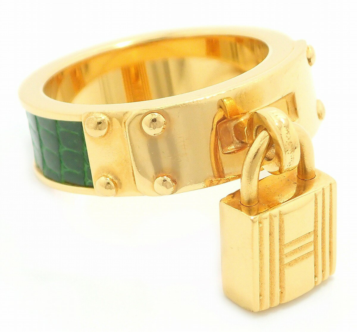 HERMES エルメス スカーフリング ケリー カデナ パドロック リザード GP 金色 ゴールド 緑 グリーン 【中古】【u】【Blumin/森田質店】【質屋出店】のサムネイル