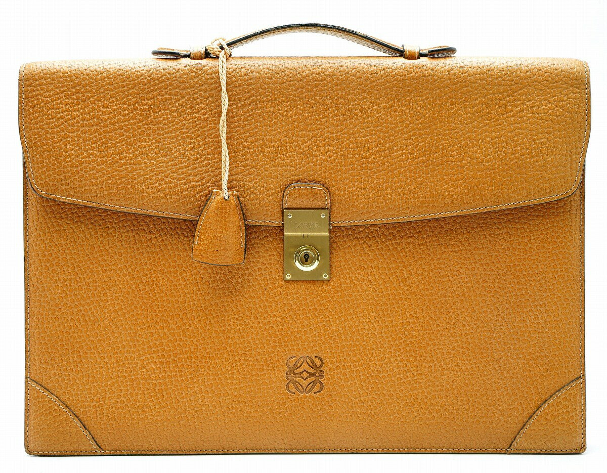 【バッグ】LOEWE ロエベ ブリーフケース 書類バッグ ビジネスバッグ ハンドバッグ 型押し レザー キャメル 茶 【中古】【k】【Blumin/森田質店】【質屋出店】