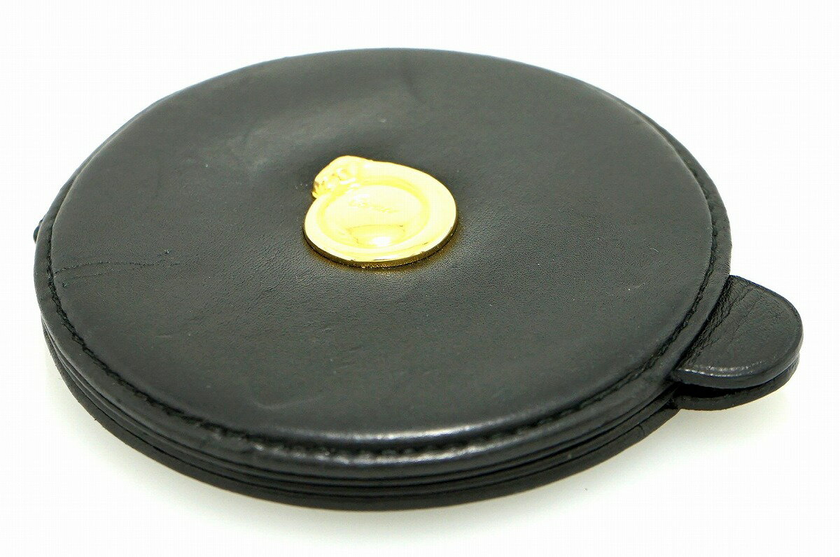 Cartier カルティエ パンテール コンパクトミラー 2面 ラウンド レザー 黒 ブラック ゴー ...