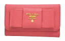 PRADA プラダ 6連キーケース リボン SAFFIANO FIOCCO 型押しレザー PEONIA ピンク ゴールド金具 1PG222 【中古】【u】【Blumin/森田質店】【質屋出店】