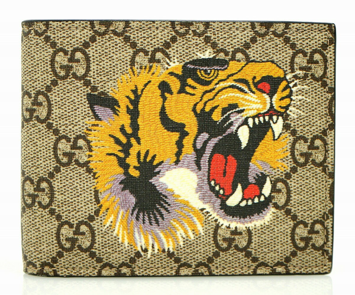 【新品未使用品】【財布】GUCCI グッチ GGスプリーム 2つ折札入れ ベンガルモチーフ トラ柄 GG柄 PVC レザー カーキベージュ 黒 ブラック メンズ 451270 0959【k】【Blumin/森田質店】【質屋出店】