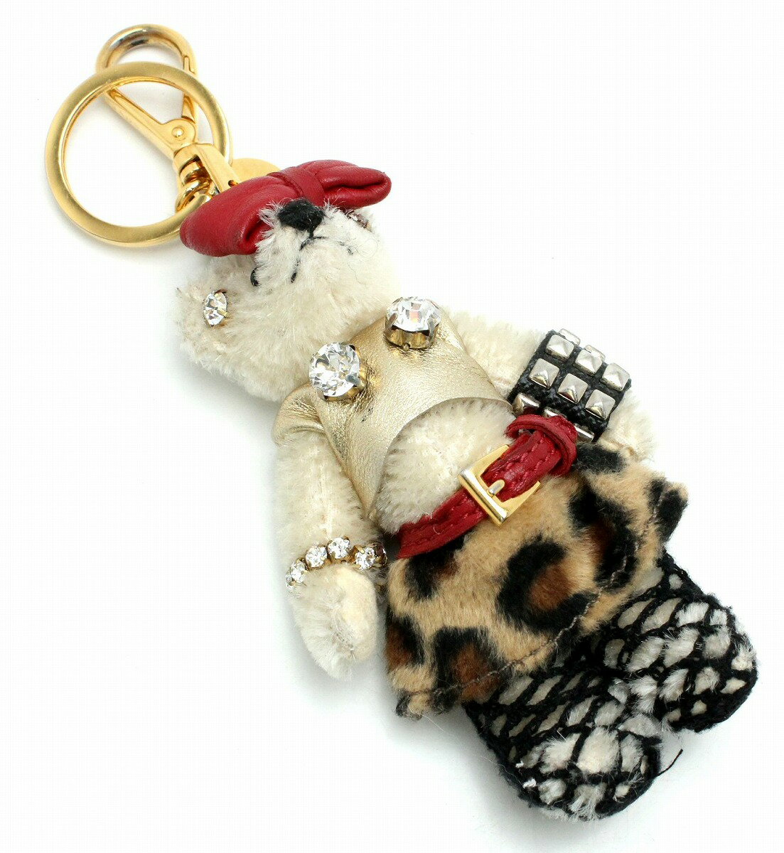 PRADA プラダ チャーム ベアー クマ ラインストーン キーホルダー ラインストーン バッグチャーム キーリング アイボリー レッド ブラック 黒 ゴールド金具 【中古】【k】のサムネイル