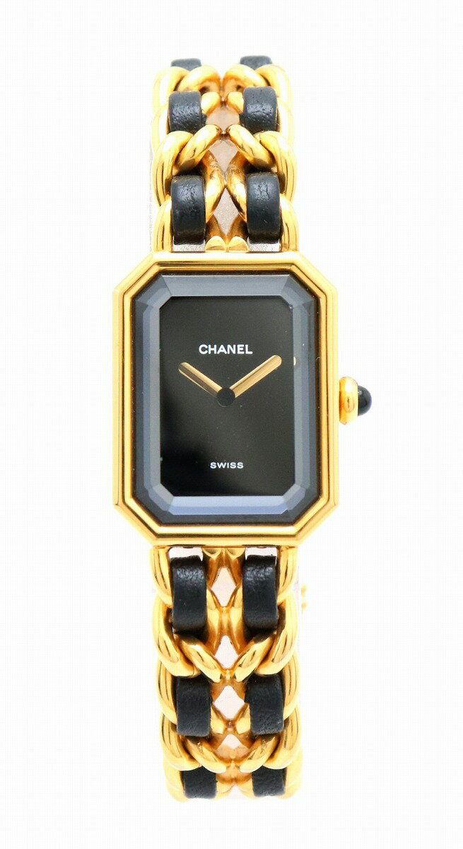 【ウォッチ】CHANEL シャネル プルミエール Lサイズ ブラック文字盤 ゴールドメッキ レディース QZ クォーツ 腕時計 H0001 【中古】【k】