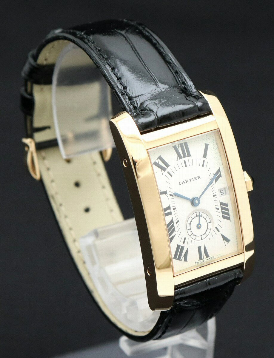 【ウォッチ】【新品仕上げ済】 Cartier カルティエ タンクアメリカンMM K18YG 750YG イエローゴールド スモールセコンド メンズ クォーツ 腕時計 【中古】【k】