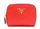 【財布】PRADA プラダ コインケース ラウンドファスナー 小銭入れ SAFFIANO 型押しレザー レッド 赤 ゴールド金具 1MM268 【中古】【k】