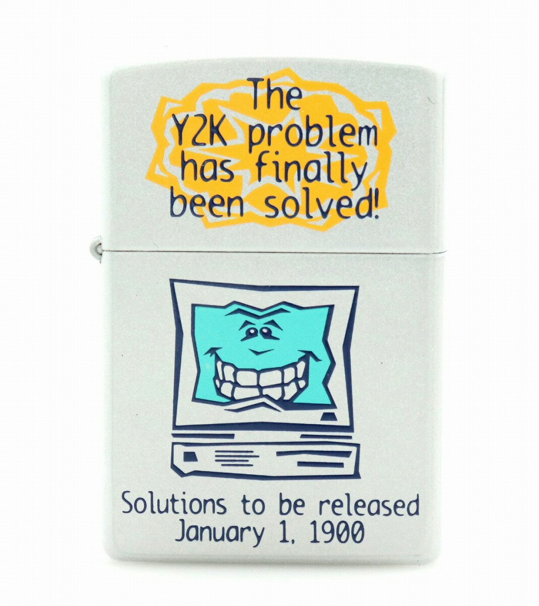 【新品未使用品】ZIPPO ジッポ ライター オイルライター PROBLEM SOLVED ミレニアムシリーズ シルバーカラー グリーン 緑 イエロー 黄色【k】