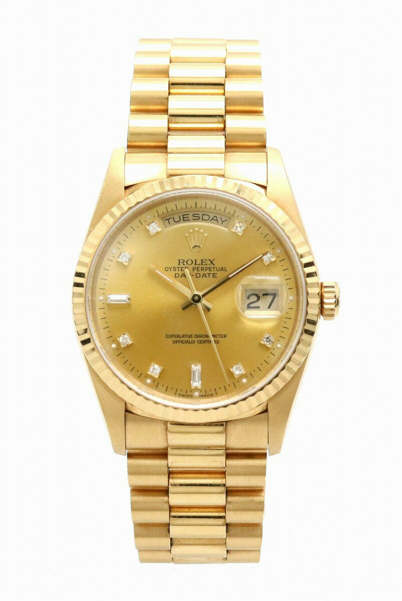 【ウォッチ】ROLEX ロレックス デイデイト 10Pダイヤ シャンパンゴールド文字盤 K18YG 750YG イエローゴールド無垢 S番 メンズ AT オートマ 腕時計 18238A 【中古】【k】