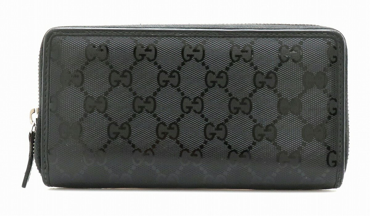 【財布】GUCCI グッチ インプリメ ラウンドファスナー 長財布 レザー ブラック 黒 シルバー金具 307987 525040 【中古】【k】