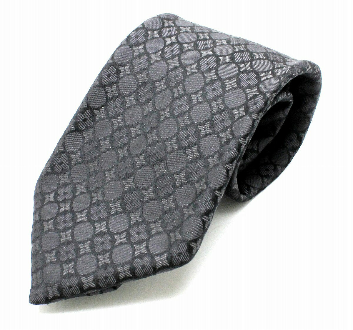 【未使用品】【アパレル】LOUIS VUITTON ルイ ヴィトン モノグラムモチーフ ネクタイ シルク100% ノワール 黒 ブラック 【中古】【k】