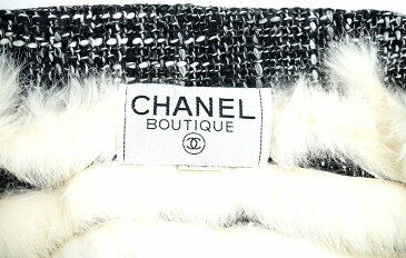 【アパレル】CHANEL シャネル レディース コート リバーシブル ファーコート 襟 ココマークボタン ウール ラビット ブラック 黒 ホワイト 白 ゴールド金具 【中古】【k】