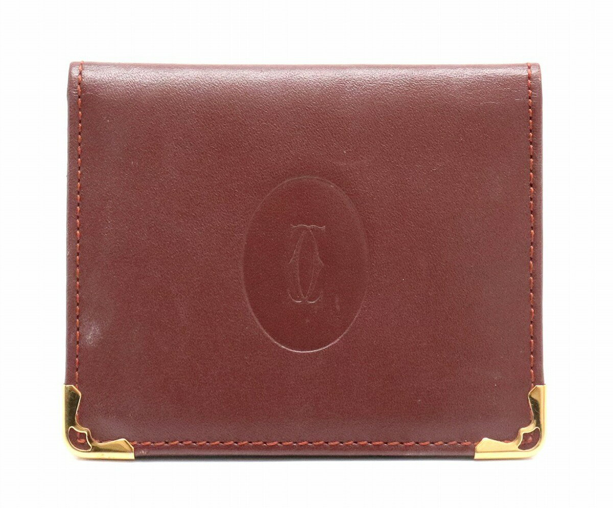 Cartier カルティエ パンテール コンパクトミラー レザー ボルドー ゴールド金具 【中古】【 ...