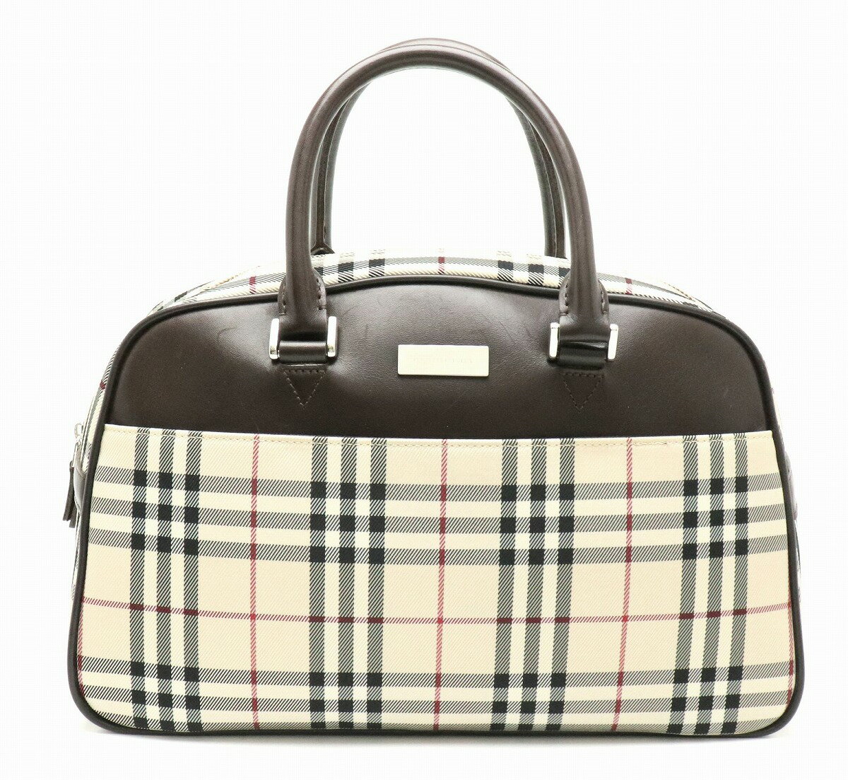 【バッグ】BURBERRY バーバリー ノバチェック チェック柄 ハンドバッグ ナイロンキャンバス レザー ベージュ 茶 ダークブラウン 【中古】【s】