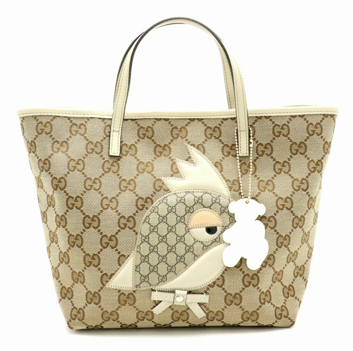 【バッグ】GUCCI グッチ チルドレンズ GGキャンバス ZOOシリーズ パパガッロ オウム 鳥 トートバッグ ハンドバッグ レザー カーキベージュ アイボリー 271101 525040 【中古】【k】