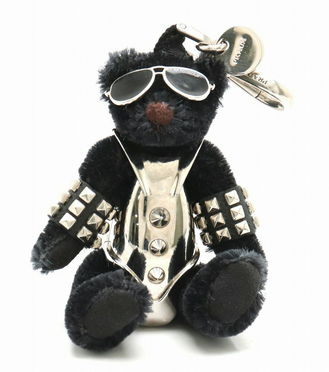 PRADA プラダ チャーム ベアー クマ スタッズ サングラス キーホルダー バッグチャーム キーリング メタル ブラック 黒 シルバー 【中古】【k】のサムネイル