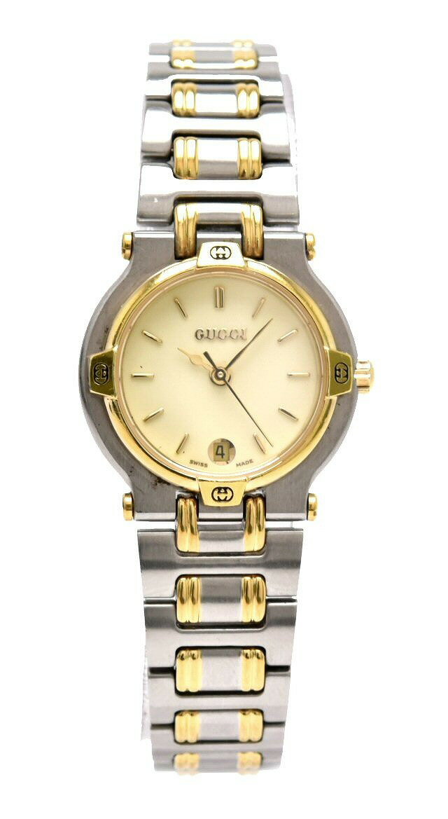 【ウォッチ】GUCCI グッチ デイト アイボリー文字盤 レディース SS GP コンビ QZ クォーツ 腕時計 9000L 【中古】【u】