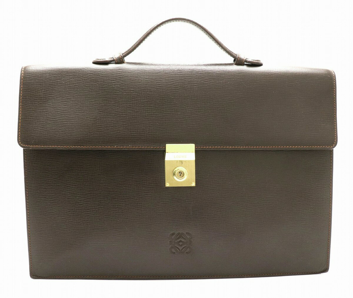 【バッグ】LOEWE ロエベ アナグラム ロゴ 書類カバン ブリーフケース ビジネスバッグ 書類ケース 書類バッグ ビジネスカバン レザー ブラウン 茶 ゴールド金具 【中古】【k】のサムネイル