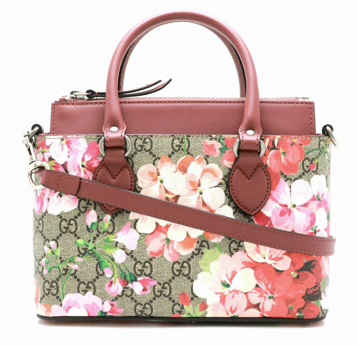 【未使用品】【バッグ】GUCCI グッチ GGブルームス 2WAY ショルダーバッグ トートバッグ PVC レザー フラワー 花柄 カーキベージュ ピンク系 453177 【中古】【u】のサムネイル