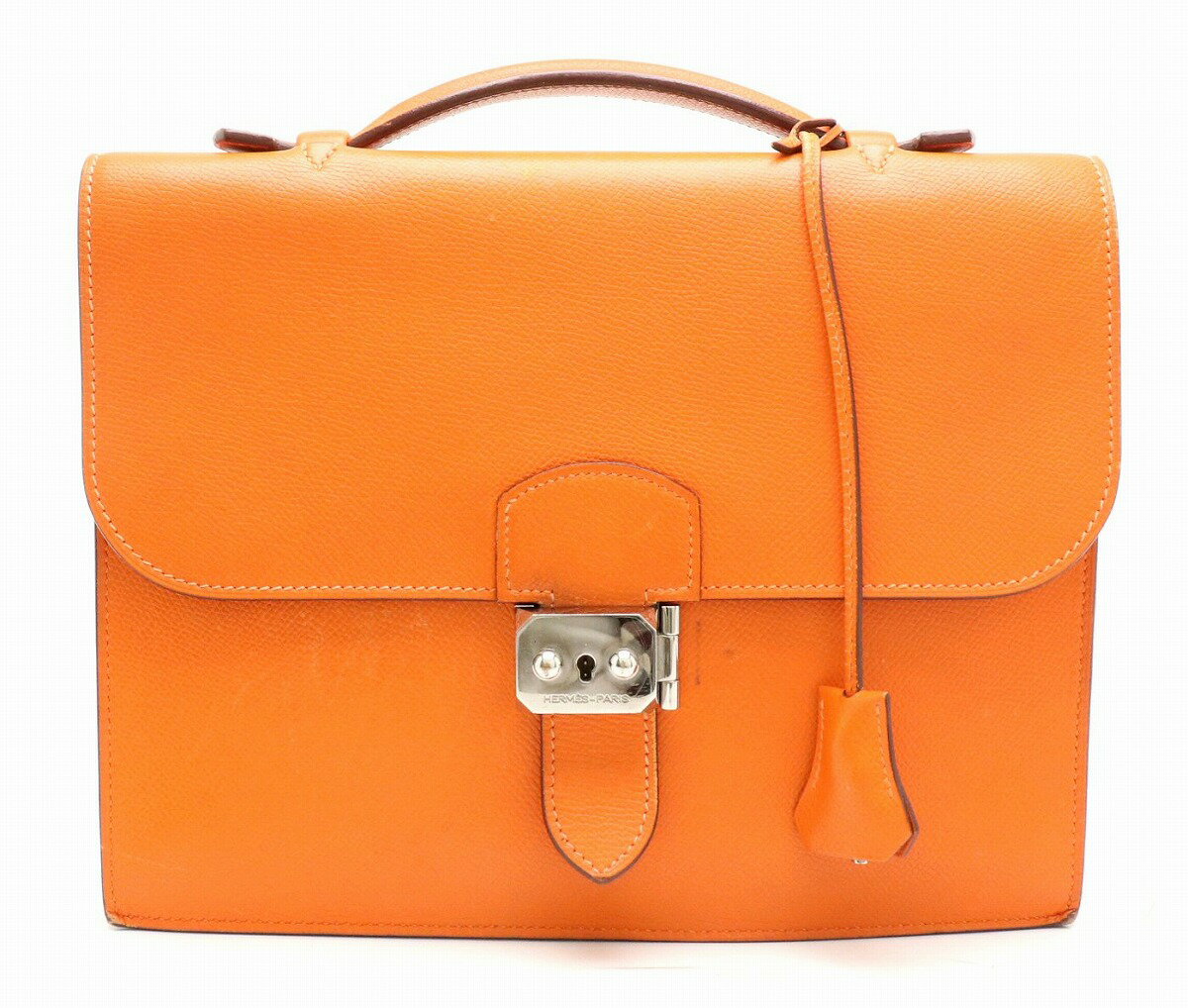 【バッグ】HERMES エルメス サックアデペッシュ27 ビジネスバッグ ヴォーエプソン オレンジ シルバー金具 □I刻印 【中古】【k】