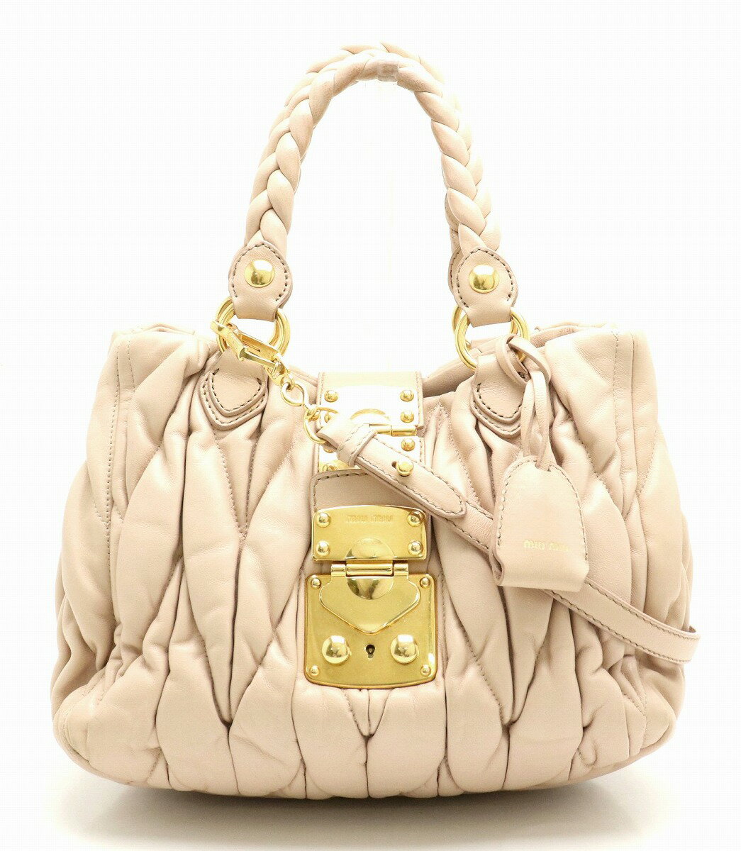 【バッグ】Miu Miu ミュウ ミュウ ミュウミュウ マテラッセ レザー 2WAY ハンドバッグ ショルダーバッグ 斜め掛け ギャザー ピンク ゴールド金具 RN0473 【中古】【s】