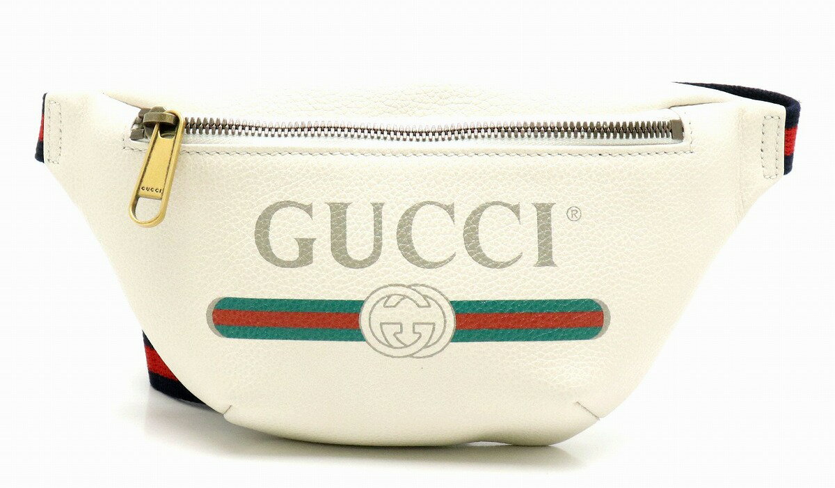 【新品未使用品】【バッグ】GUCCI グッチ プリント スモールベルトバッグ ウエストバッグ ウエストポーチ レザー オフホワイト ネイビー 紺 レッド 赤 527792【s】