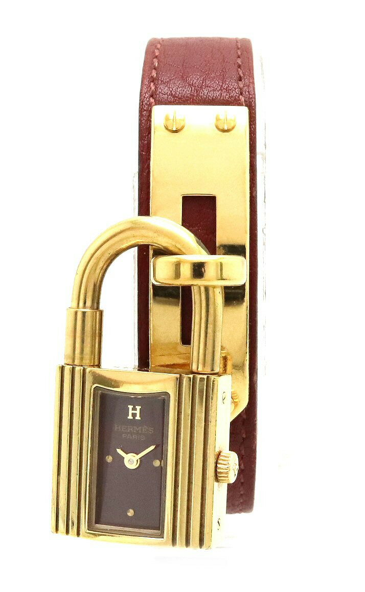 【ウォッチ】HERMES エルメス ケリーウォッチ ボルドー文字盤 SS 革ベルト レディース QZ クォーツ ○Z刻印 ボルドー 腕時計 KE1.210 【中古】【k】