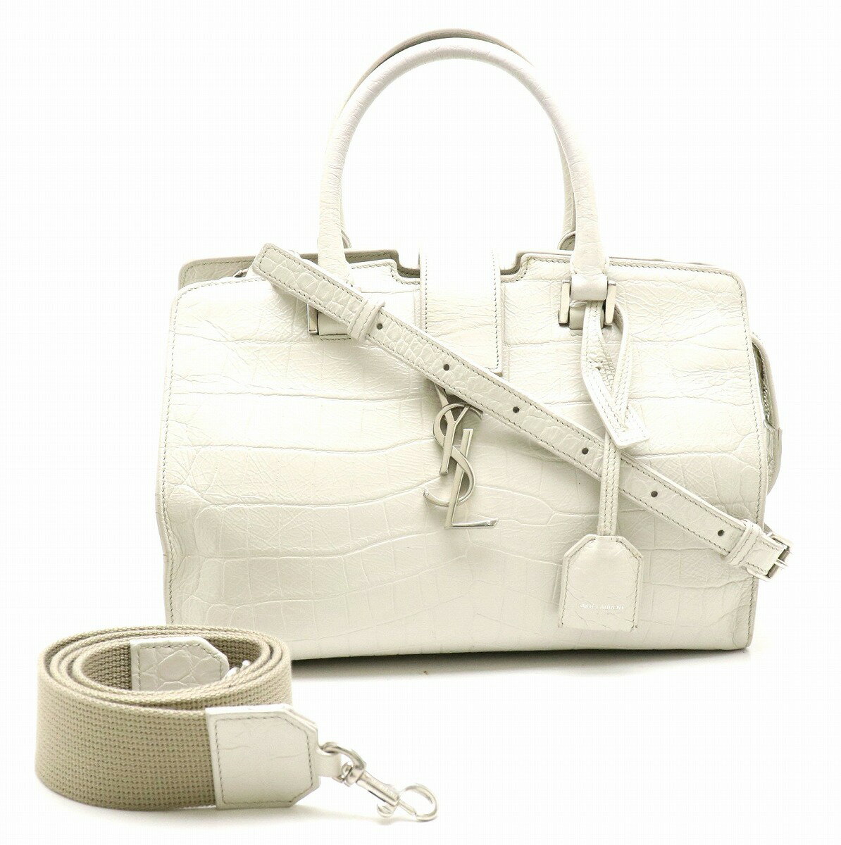 【バッグ】YVES SAINT LAURENT イヴ サン ローラン YSL イブサンローラン ベイビーカバス ハンドバッグ 2WAY ショルダー クロコ 型押しレザー ライトグレー 421871 【中古】【s】