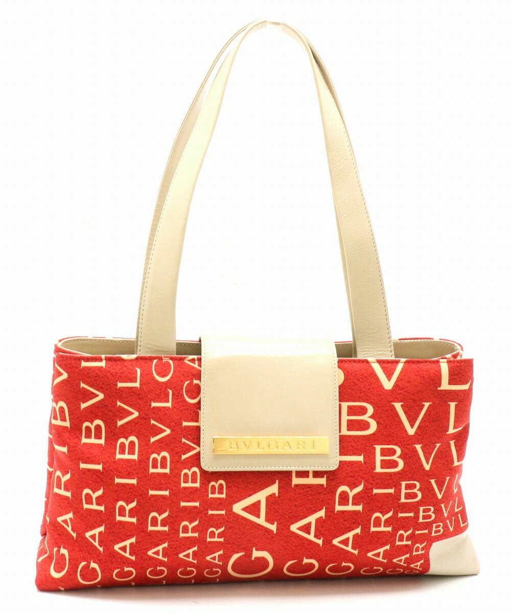 【バッグ】BVLGARI ブルガリ ロゴマニア ハンドバッグ ショルダーバッグ セミショルダー ナイロン レザー レッド 赤 グレージュ 【中古】【s】のサムネイル