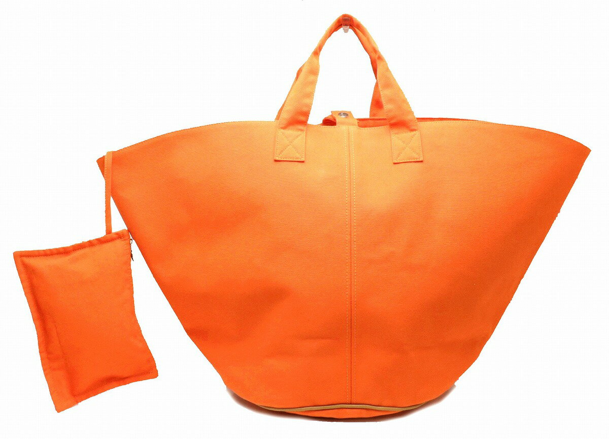 【M・N様ご予約品】【バッグ】HERMES エルメス パニエドプラージュ トートGM トートバッグ ビッグトートバッグ キャンバス レザー オレンジ ベージュ ポーチ付 【中古】のサムネイル
