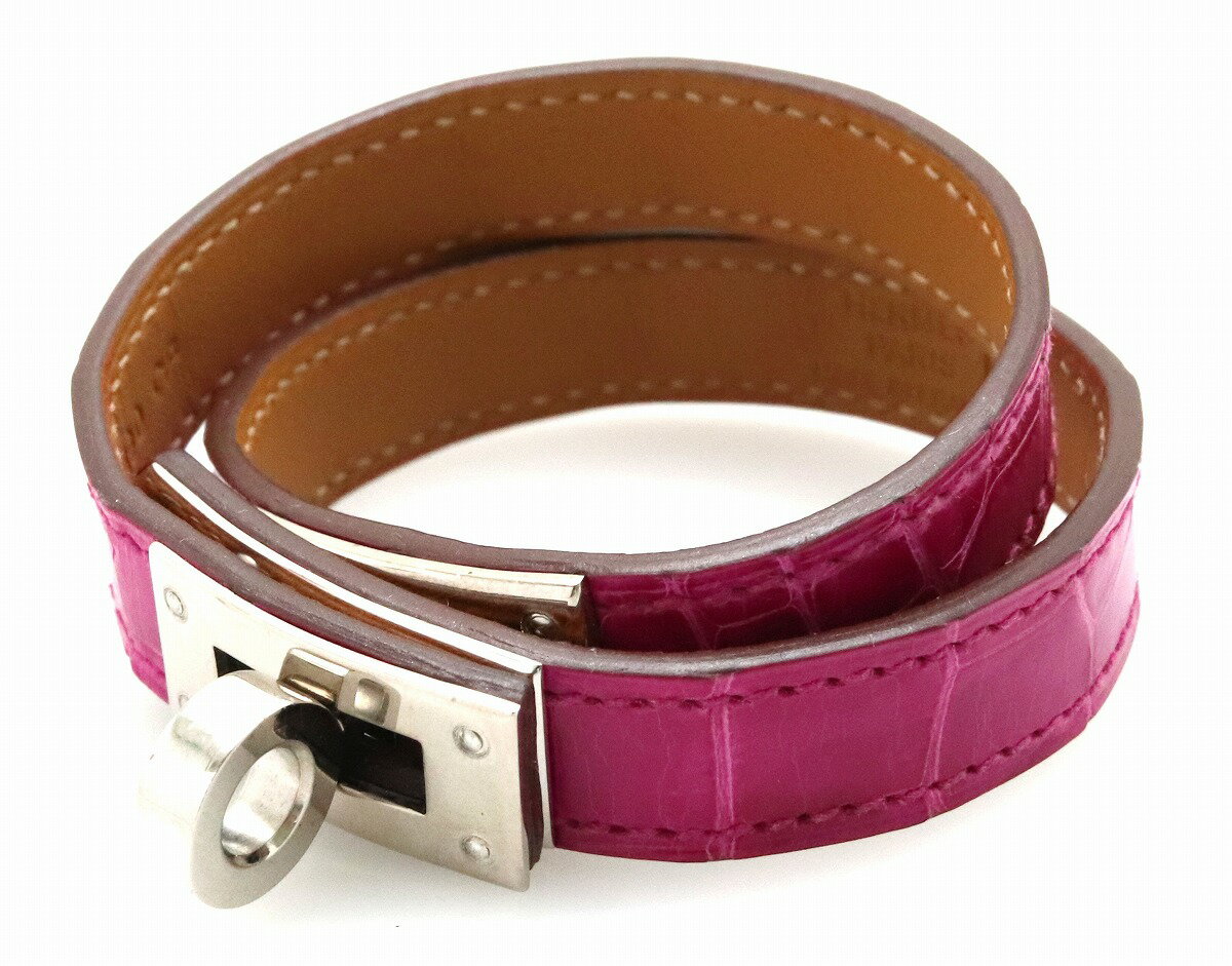 【ジュエリー】HERMES エルメス ケリーブレス ブレスレット クロコダイル アリゲーター レザー ブレス パープル A刻印 【中古】のサムネイル