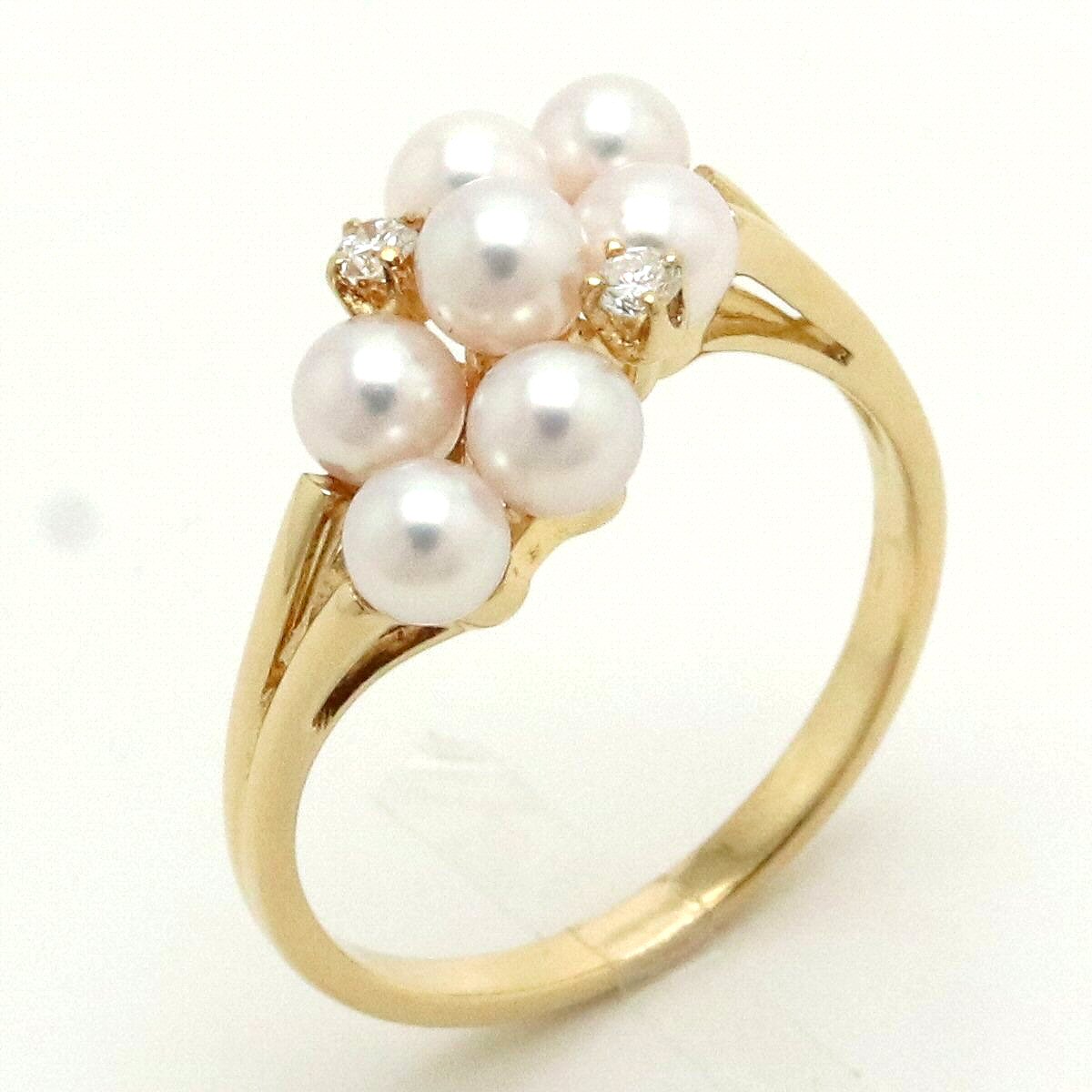 【ジュエリー】【新品仕上げ済み】MIKIMOTO ミキモト 真珠 パールリング 2PD ダイヤモンド K18YG イエローゴールド #51 11号 【中古】のサムネイル