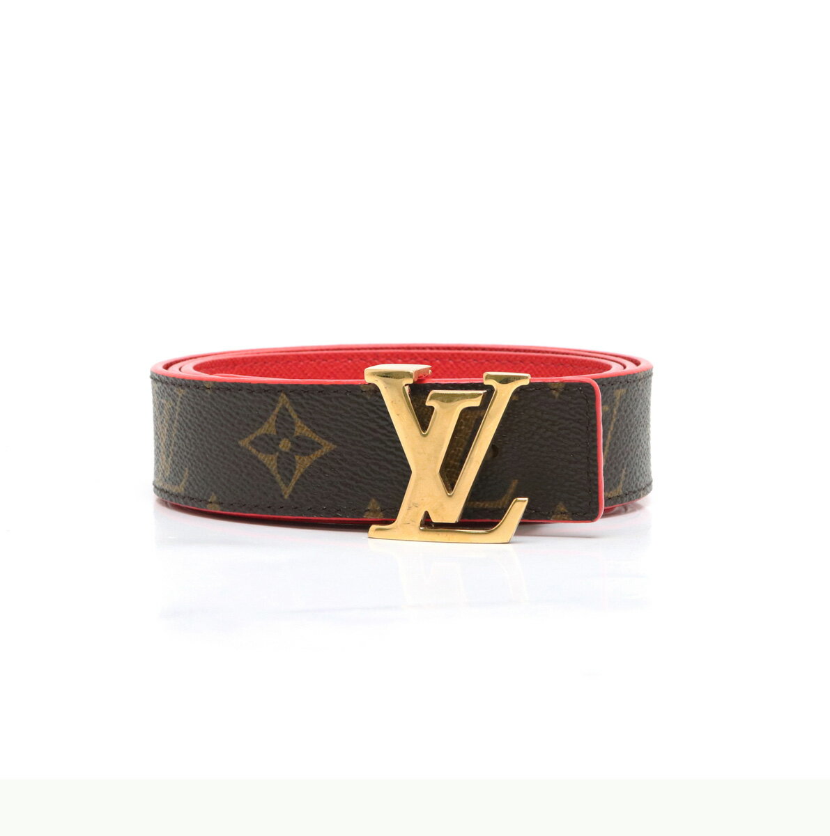 LOUIS VUITTON ルイ ヴィトン モノグラム サンチュール LVイニシアル リバーシブル ベルト レザー ルージュ 赤 レッド ゴールド金具 #90 M9498V 【中古】
