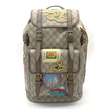 【未使用品】【バッグ】GUCCI グッチ ソフト GGスプリーム クーリエ バックパック リュック 虎 タイガー ドラゴン 龍 蜂 ビー ワッペン コーティングキャンバス レザー カーキベージュ ブラウン 473869 【中古】