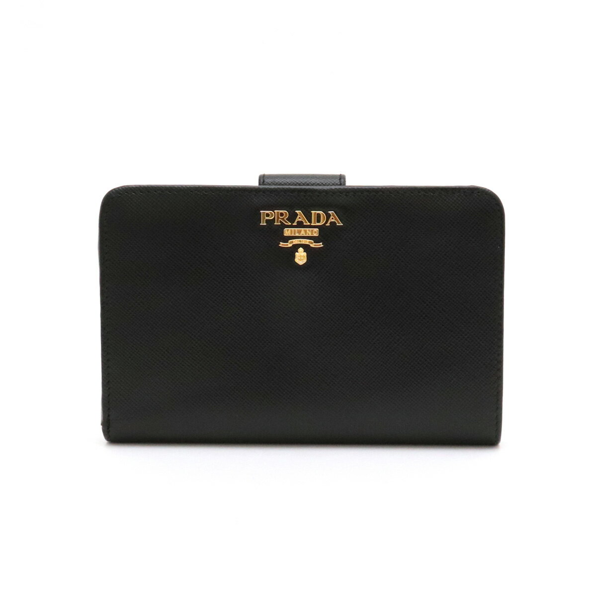 【財布】PRADA プラダ L字ファスナー 2つ折財布 二つ折り SAFFIANO 型押しレザー NERO ブラック 黒 1M1225 【中古】