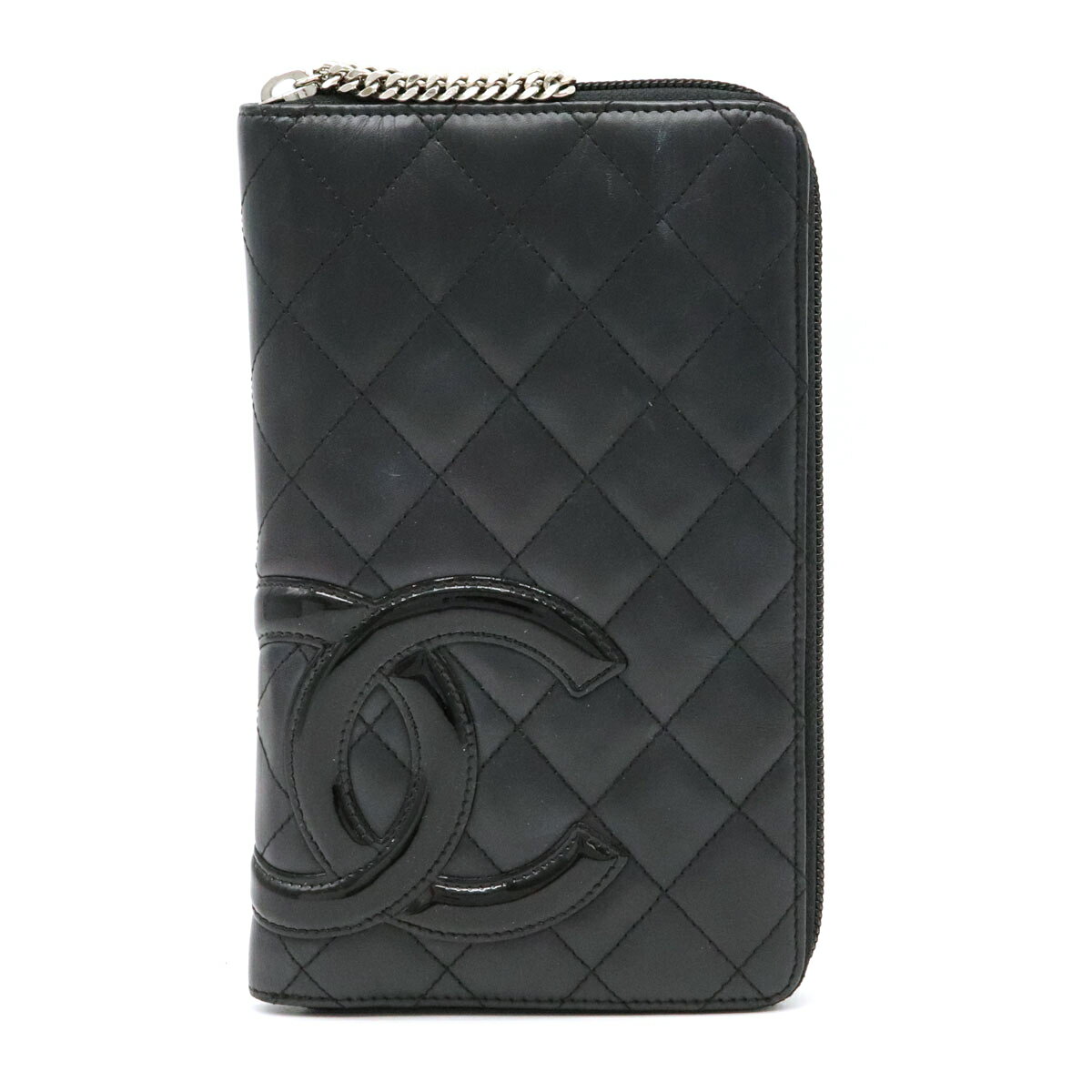 【財布】CHANEL シャネル カンボンライン ラウンドファスナー長財布 オーガナイザー ココマーク レザー エナメル 黒 ブラック A48660 【中古】