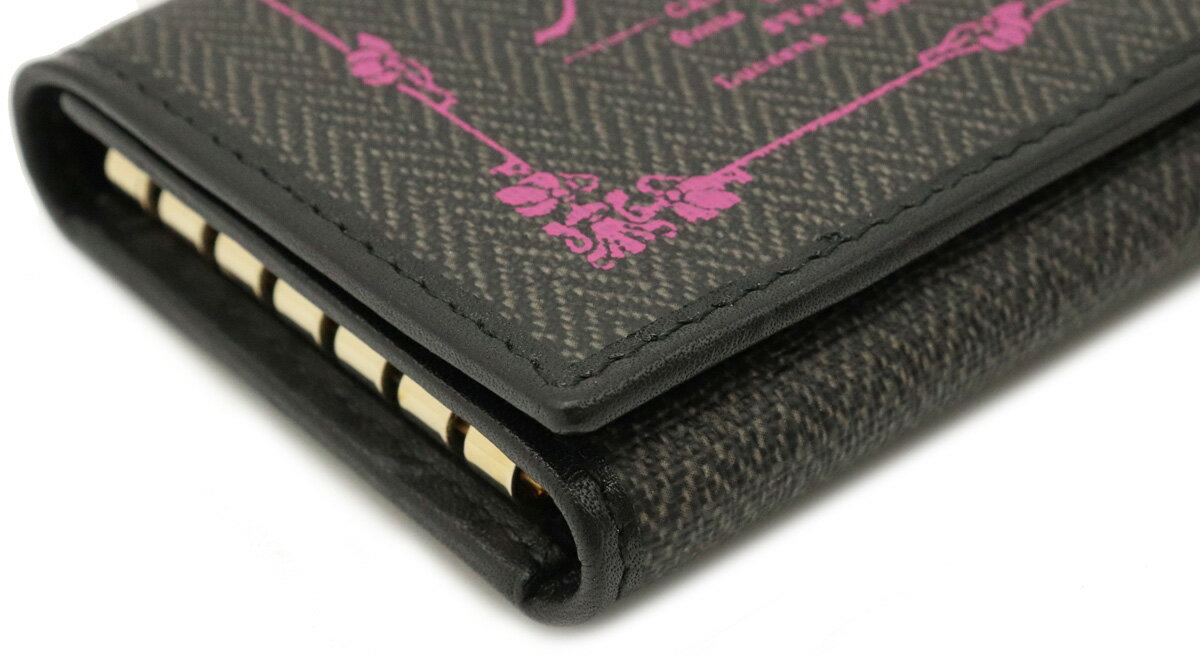 BVLGARI ブルガリ コレツィオーネ 6連 キーケース PVC カーフレザー グレー ピンク ゴールド金具 32439 【中古】