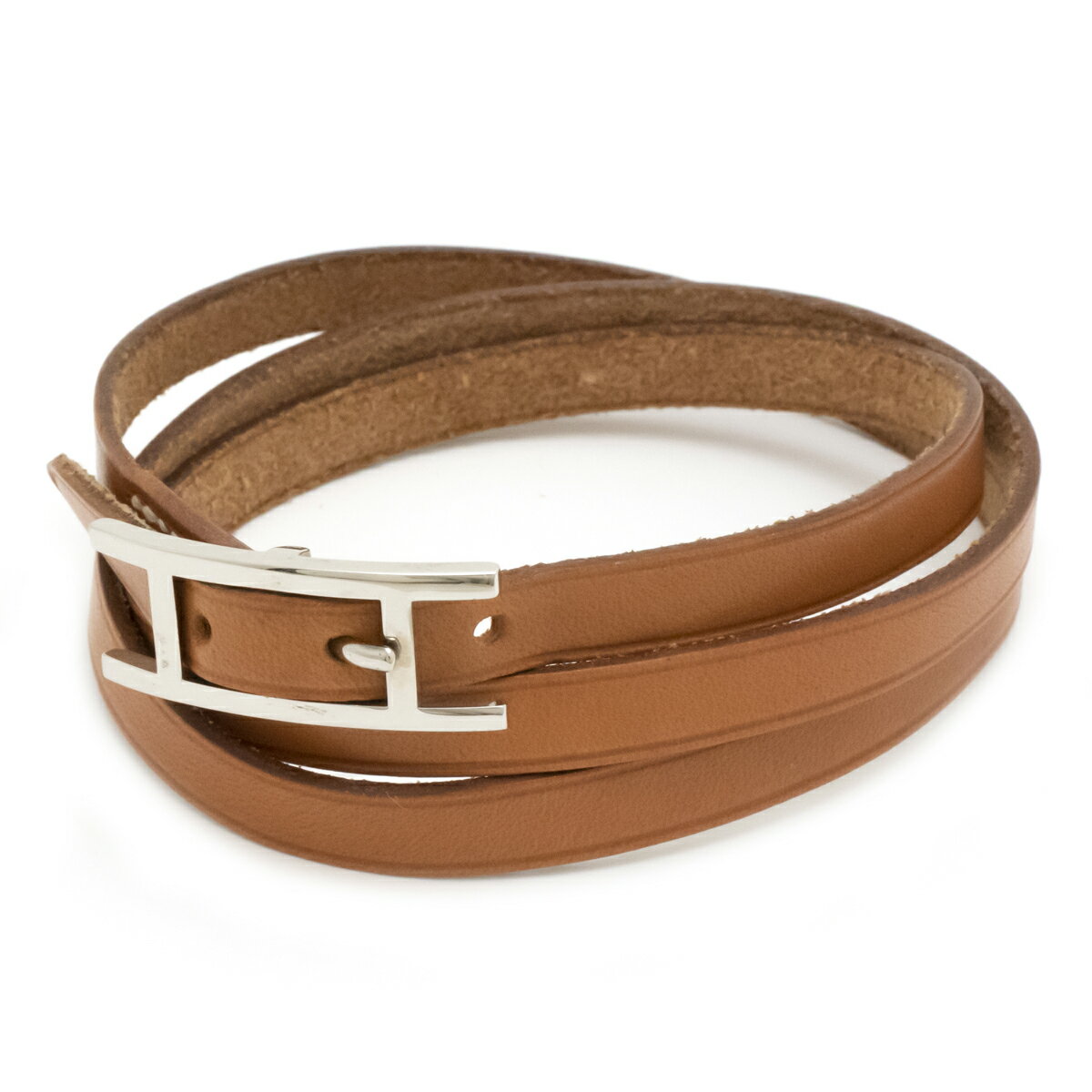 【ジュエリー】HERMES エルメス アピ3 ロング ブレスレット レザー ナチュラルブラウン 茶 シルバー金具 【中古】のサムネイル