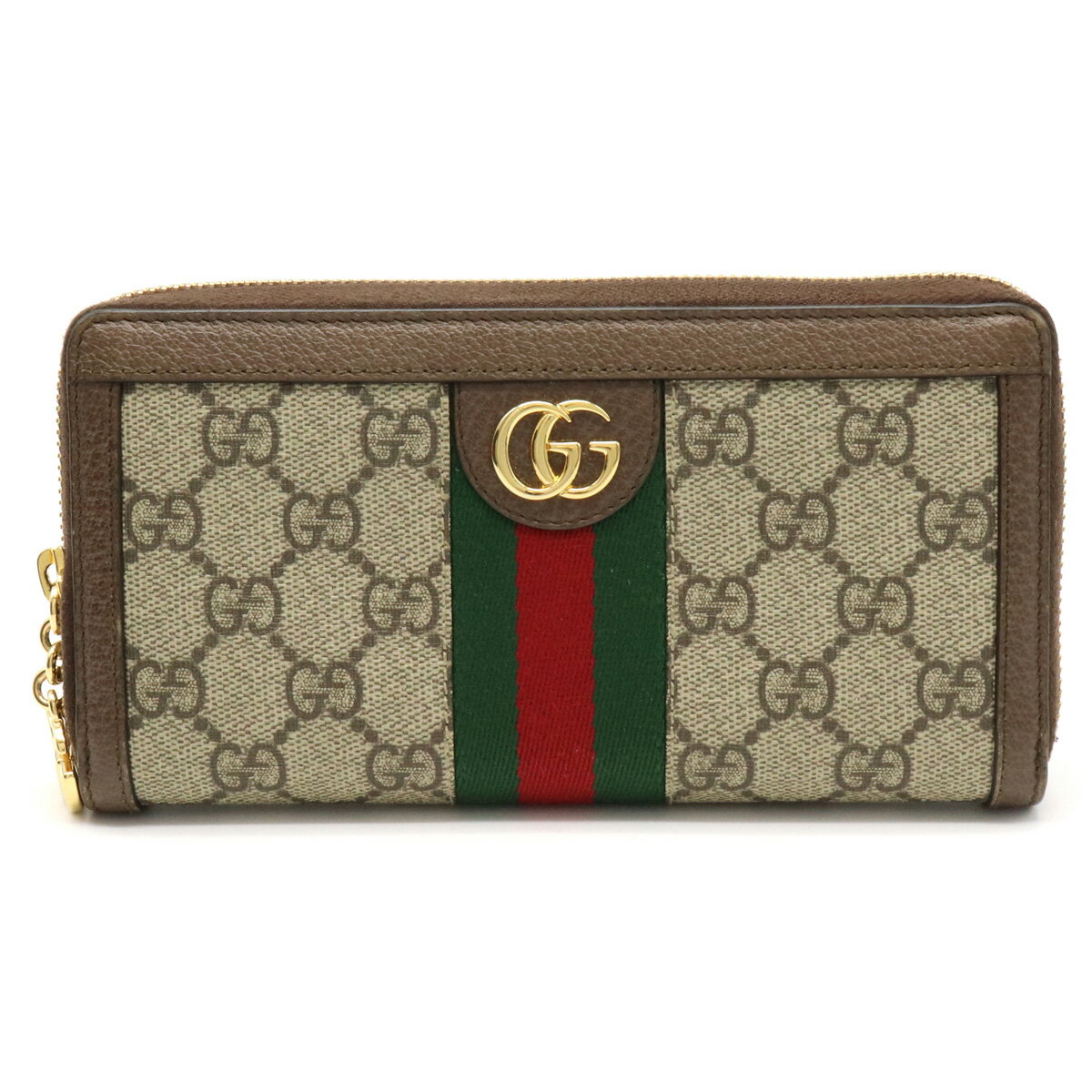 【財布】GUCCI グッチ オフィディア GGスプリーム ジップアラウンドウォレット 長財布 PVC レザー カーキベージュ ダークブラウン 茶 523154 【中古】