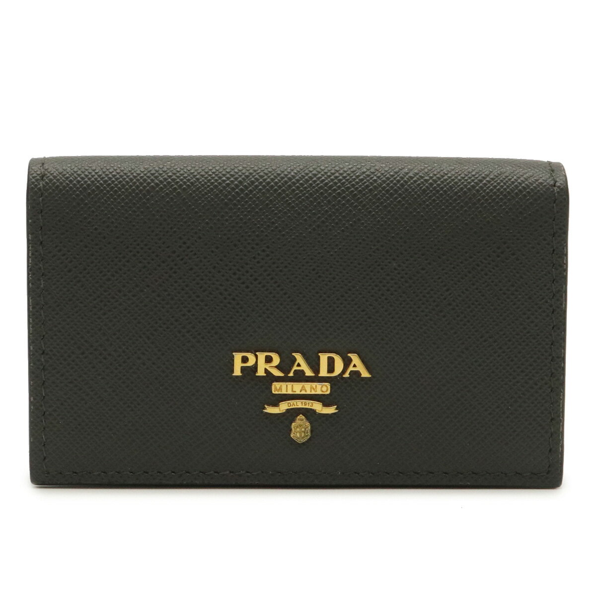 【未使用品】PRADA プラダ カードケース 名刺入れ パスケース SAFFIANO 型押しレザー グレー ゴールド金具 1MC122 【中古】