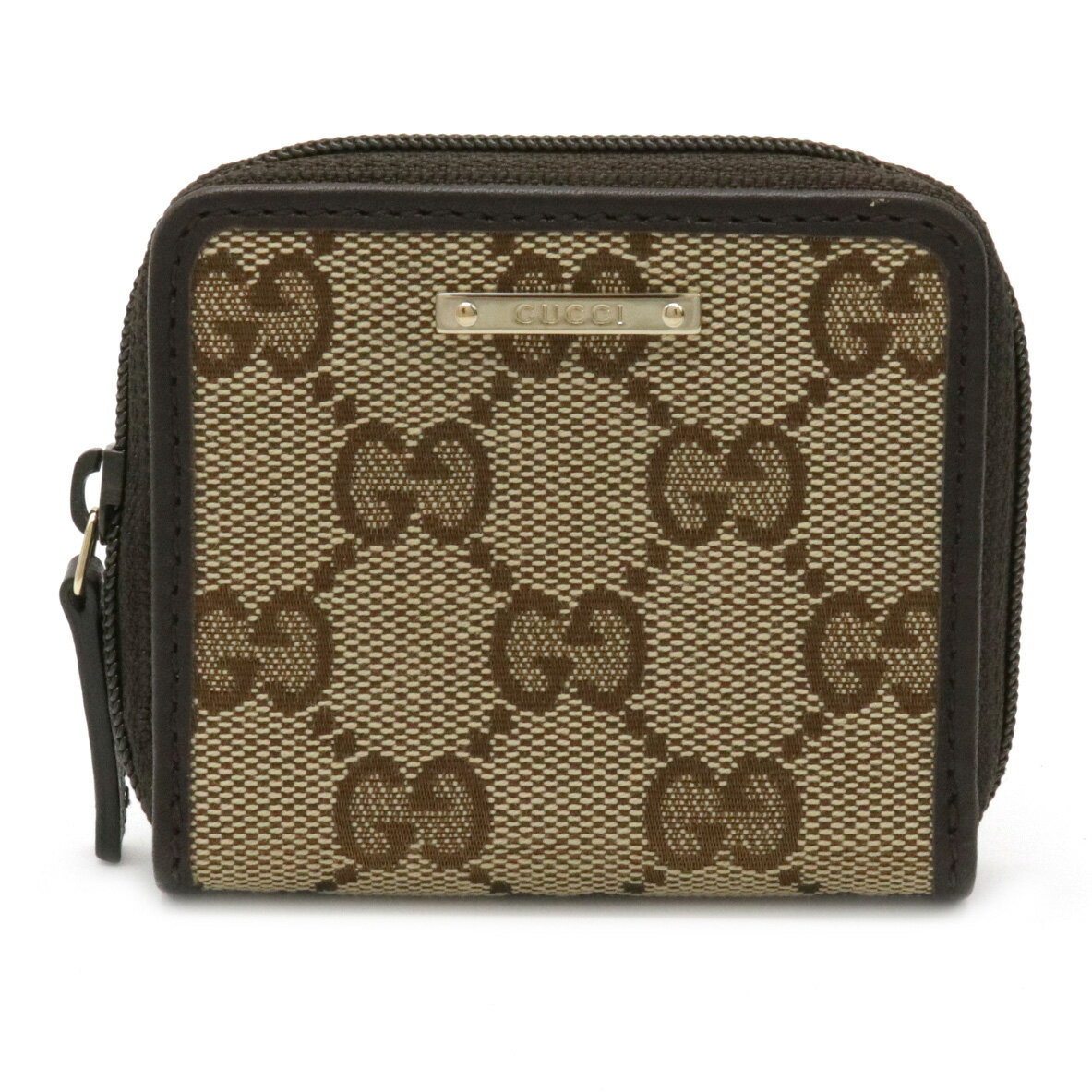 【財布】GUCCI グッチ GGキャンバス ラウンドファスナー コインケース 小銭入れ コインパース レザー 茶 ブラウン 115255 【中古】