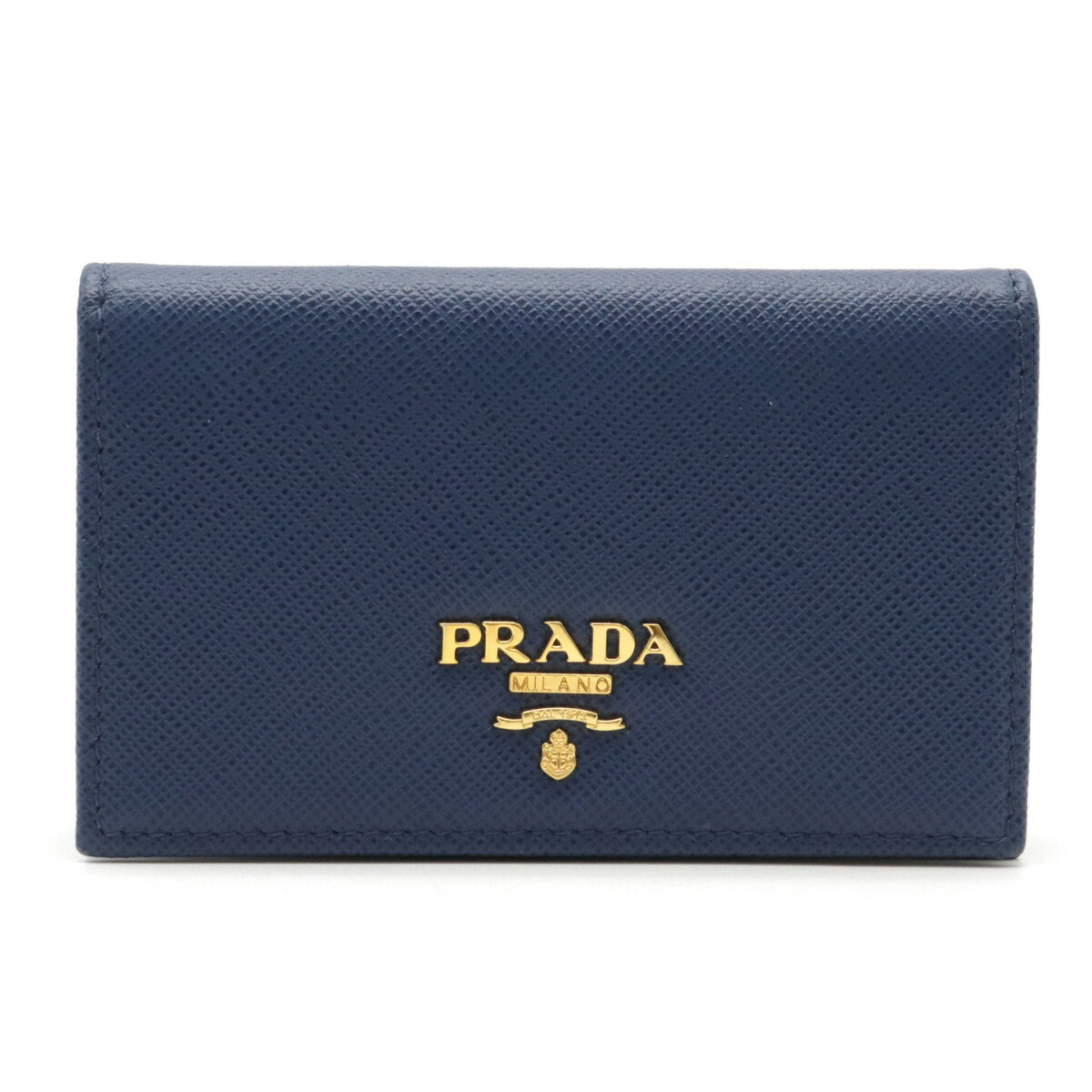 PRADA プラダ カードケース 名刺入れ パスケース SAFFIANO 型押しレザー ブルー 青 ゴールド金具 1MC122 【中古】