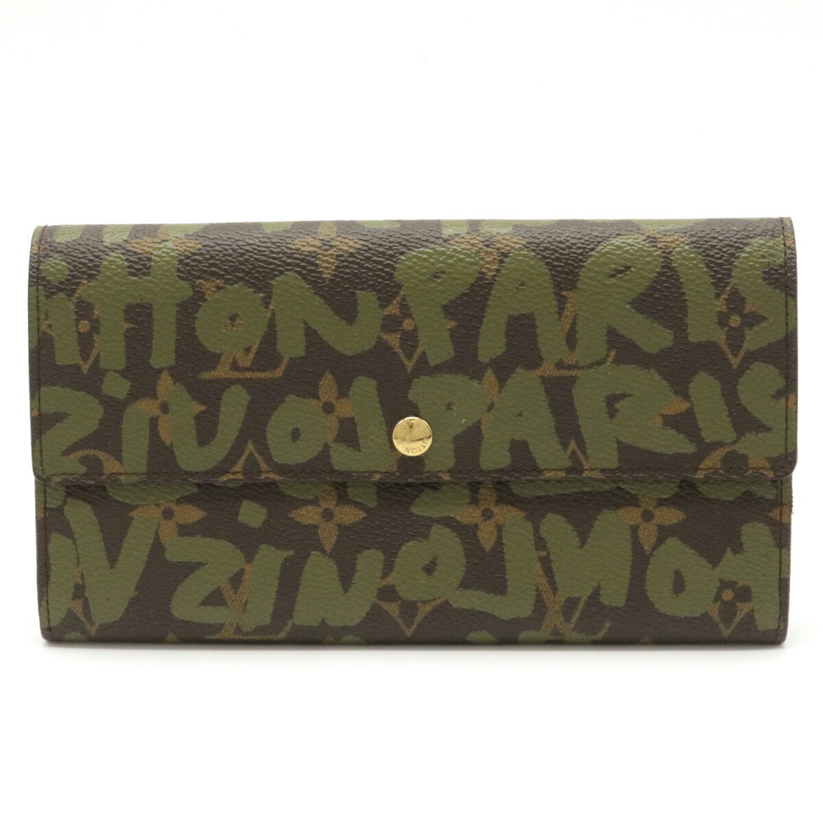 【財布】LOUIS VUITTON ルイ ヴィトン モノグラムグラフィティ ポルトモネ クレディ 2つ折ファスナー長財布 カーキ M92188 【中古】