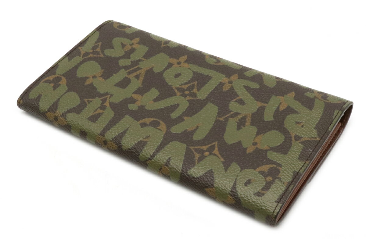 【財布】LOUIS VUITTON ルイ ヴィトン モノグラムグラフィティ ポルトモネ クレディ 2つ折ファスナー長財布 カーキ M92188 【中古】