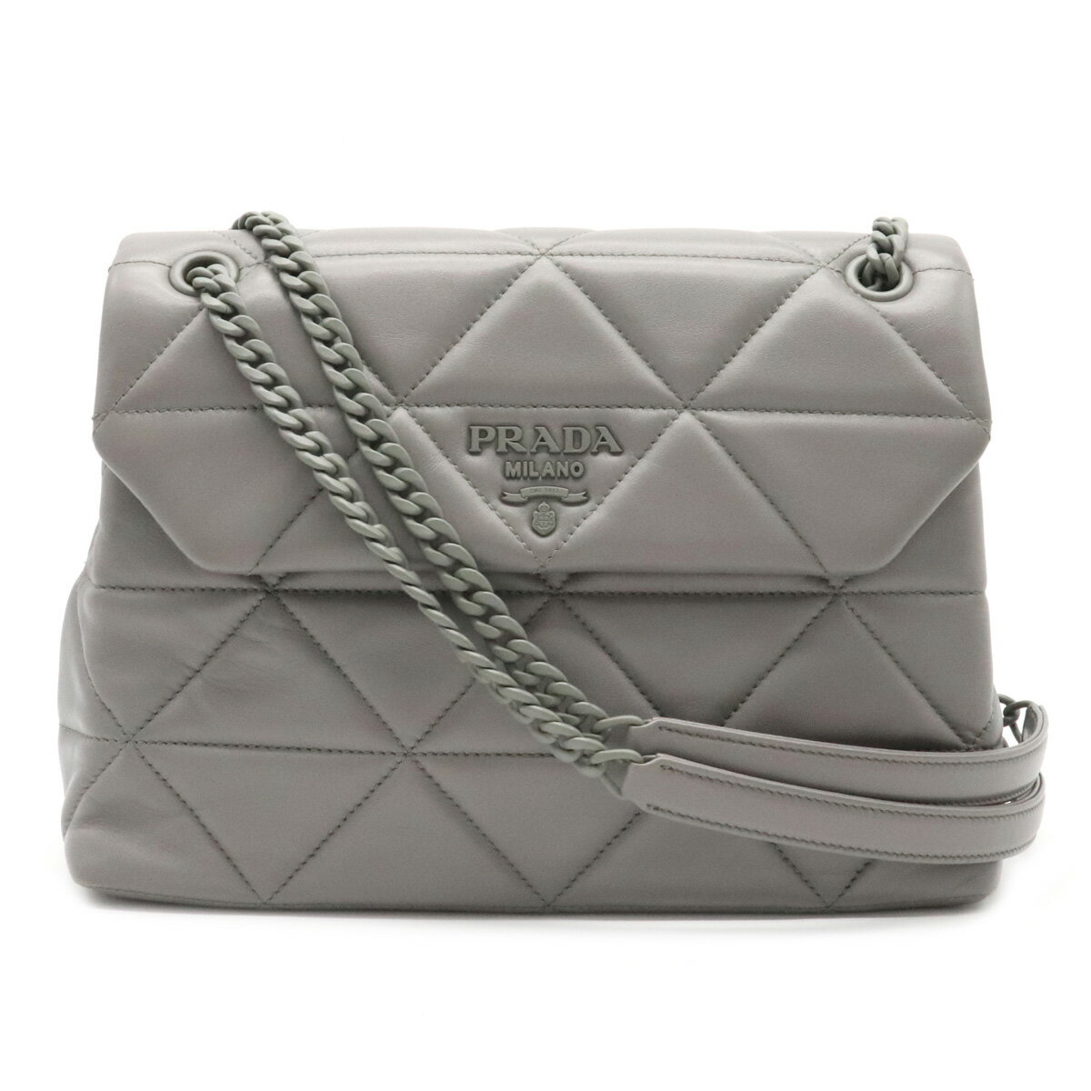 【バッグ】PRADA プラダ ラージ ナッパレザー スペクトラムバッグ キルティング ショルダーバッグ 斜め掛け セミショルダー 2WAY MARMOT グレー 1BD231 【中古】のサムネイル