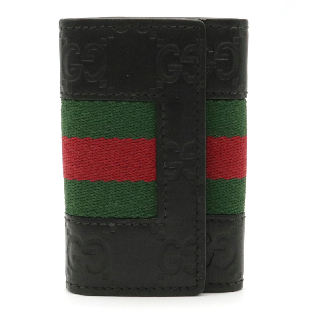 GUCCI グッチ グッチシマ シェリーライン 6連キーケース レザー ブラック 黒 グリーン 緑 レッド 赤 シルバー金具 408828 【中古】