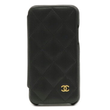 CHANEL シャネル マトラッセ ココマーク iPhoneX XS 手帳型 スマホケース スマホカバー レザー ブラック ゴールド金具 A83568 【中古】