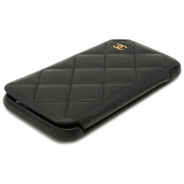 CHANEL シャネル マトラッセ ココマーク iPhoneX XS 手帳型 スマホケース スマホカバー レザー ブラック ゴールド金具 A83568 【中古】