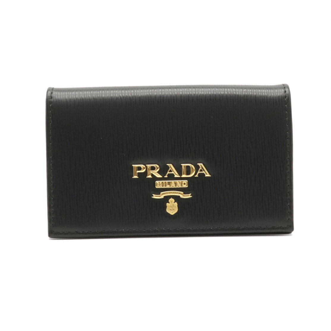 【未使用品】PRADA プラダ カードケース 名刺入れ パスケース SAFFIANO 型押しレザー NERO 黒 ブラック ゴールド金具 1MC122 【中古】