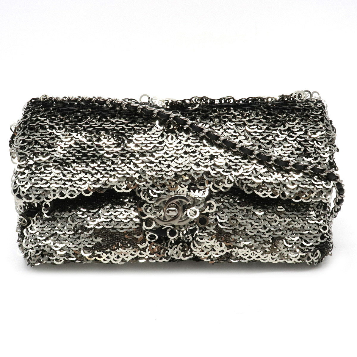 【バッグ】CHANEL シャネル ショルダーバッグ チェーンショルダー 斜め掛け ポシェット スパンコール レザー シルバー 黒 ブラック シルバー金具 【中古】のサムネイル