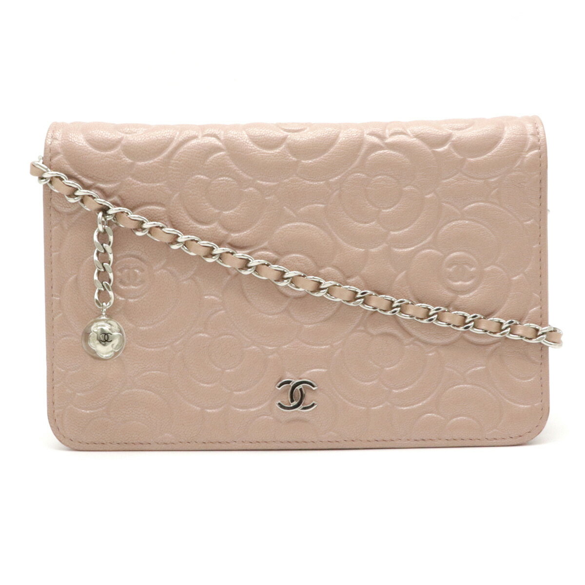 【財布】CHANEL シャネル カメリア チェーンウォレット チェーンショルダーバッグ 斜め掛け クラッチバッグ レザー ピンク シルバー金具 A82336 【中古】のサムネイル