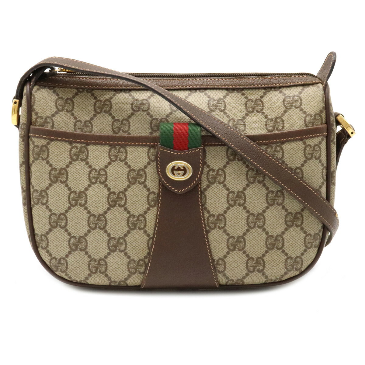 【バッグ】GUCCI グッチ オールドグッチ シェリーライン ショルダーバッグ 斜め掛け ポシェット PVC レザー カーキベージュ ブラウン 茶 89.02.032 【中古】のサムネイル